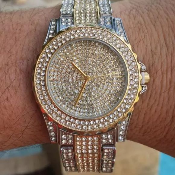 Two Toned Iced Out Luxury Unisex Sport Watch Gold